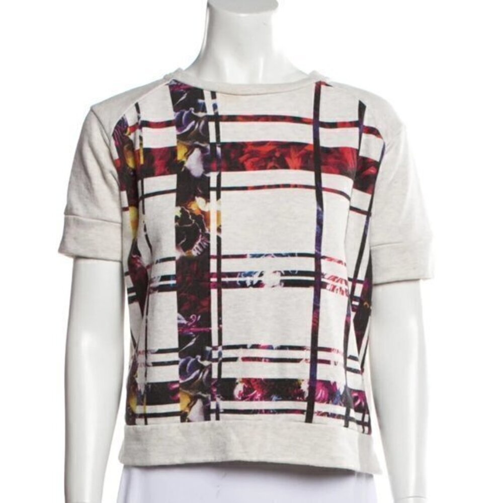 Lanvin En Bleu Short Sleeve Terry Screen Print Sweatshirt Fr. 38/6 Cream/Multi